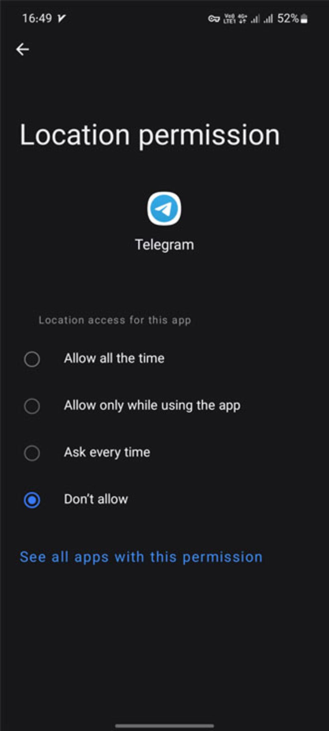 تنظیمات Location permission