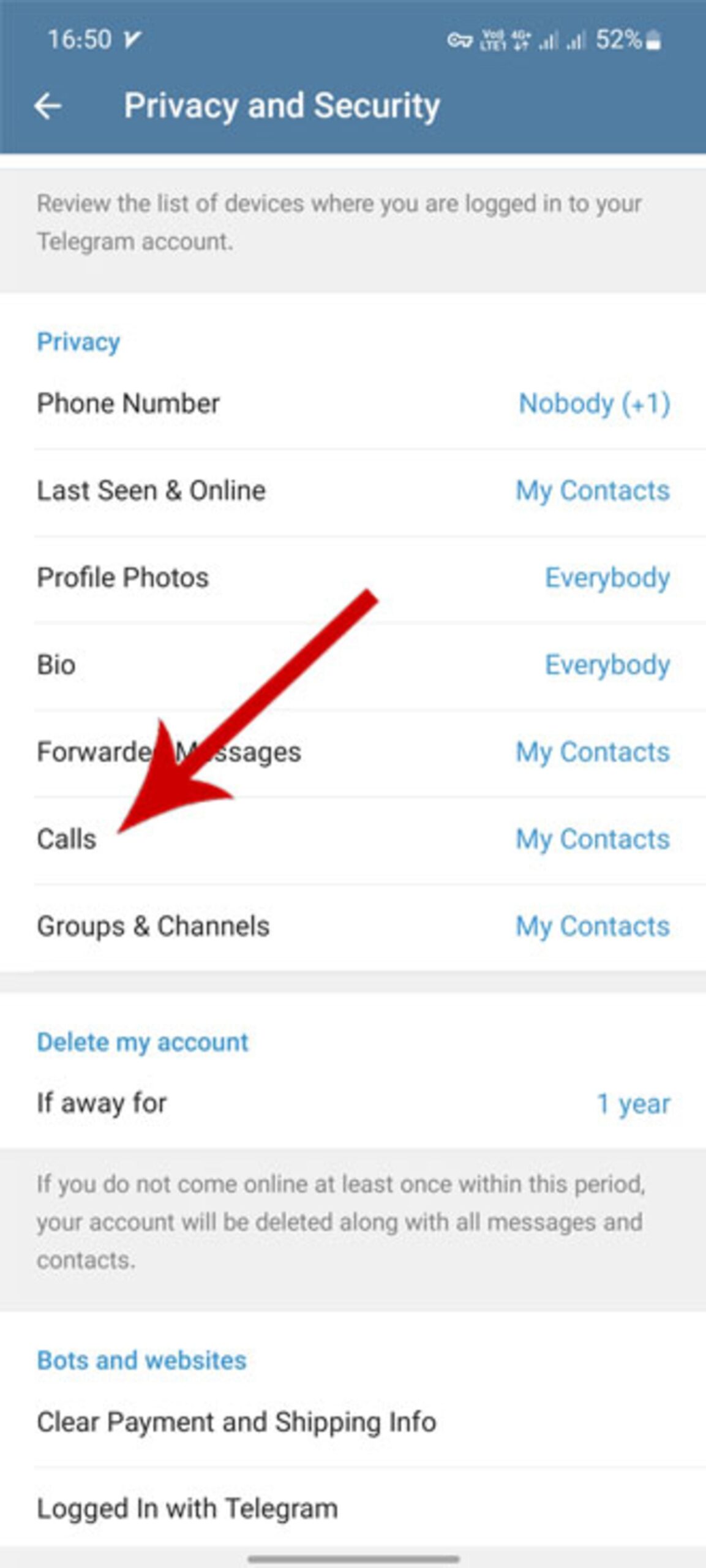 تنظیمات Privacy and Security