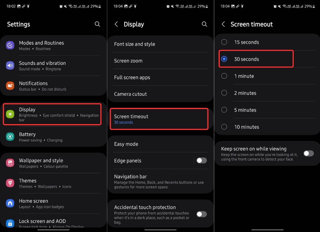 ترفند نهم: افزایش عمر باتری گوشی گلکسی سامسونگ با کاهش Screen Timeout
