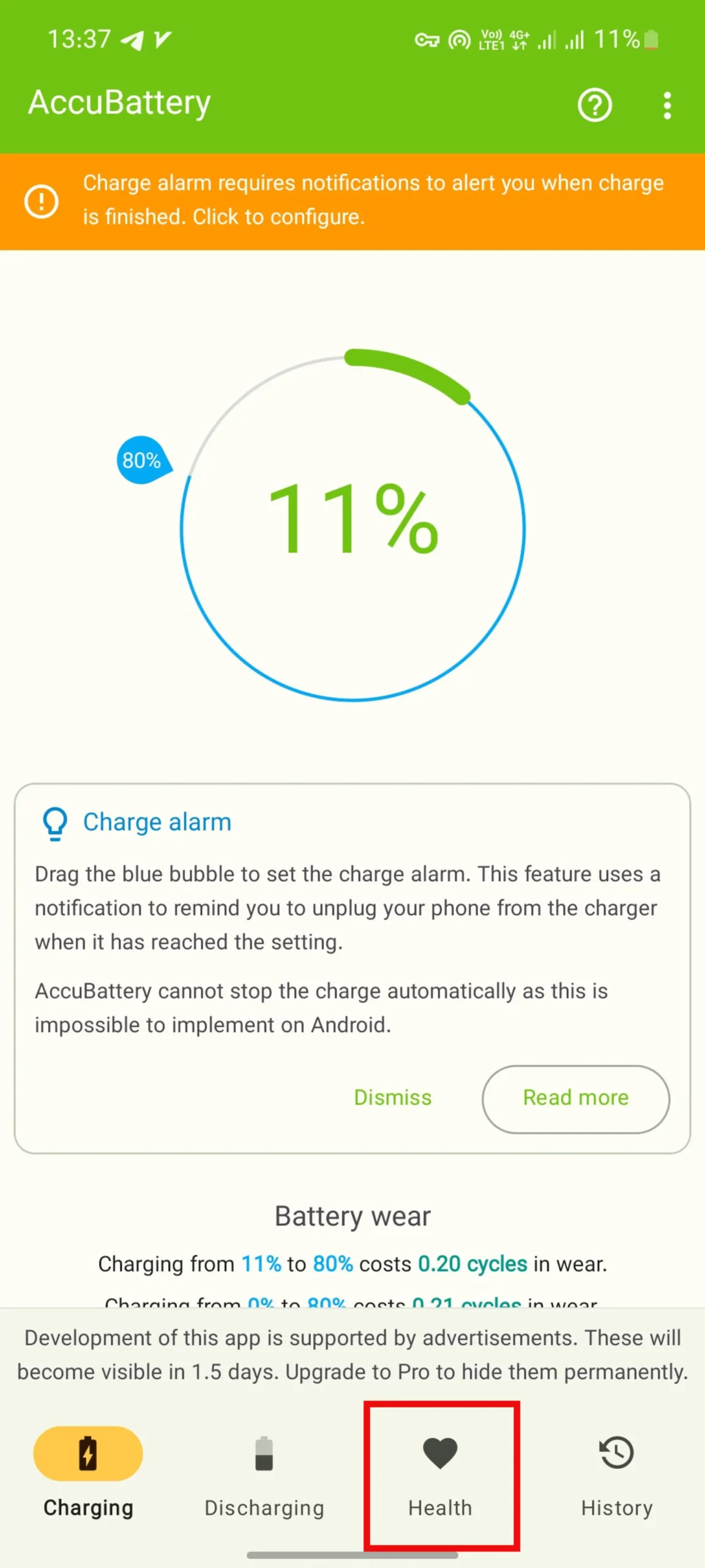 محیط برنامهی Accubattery