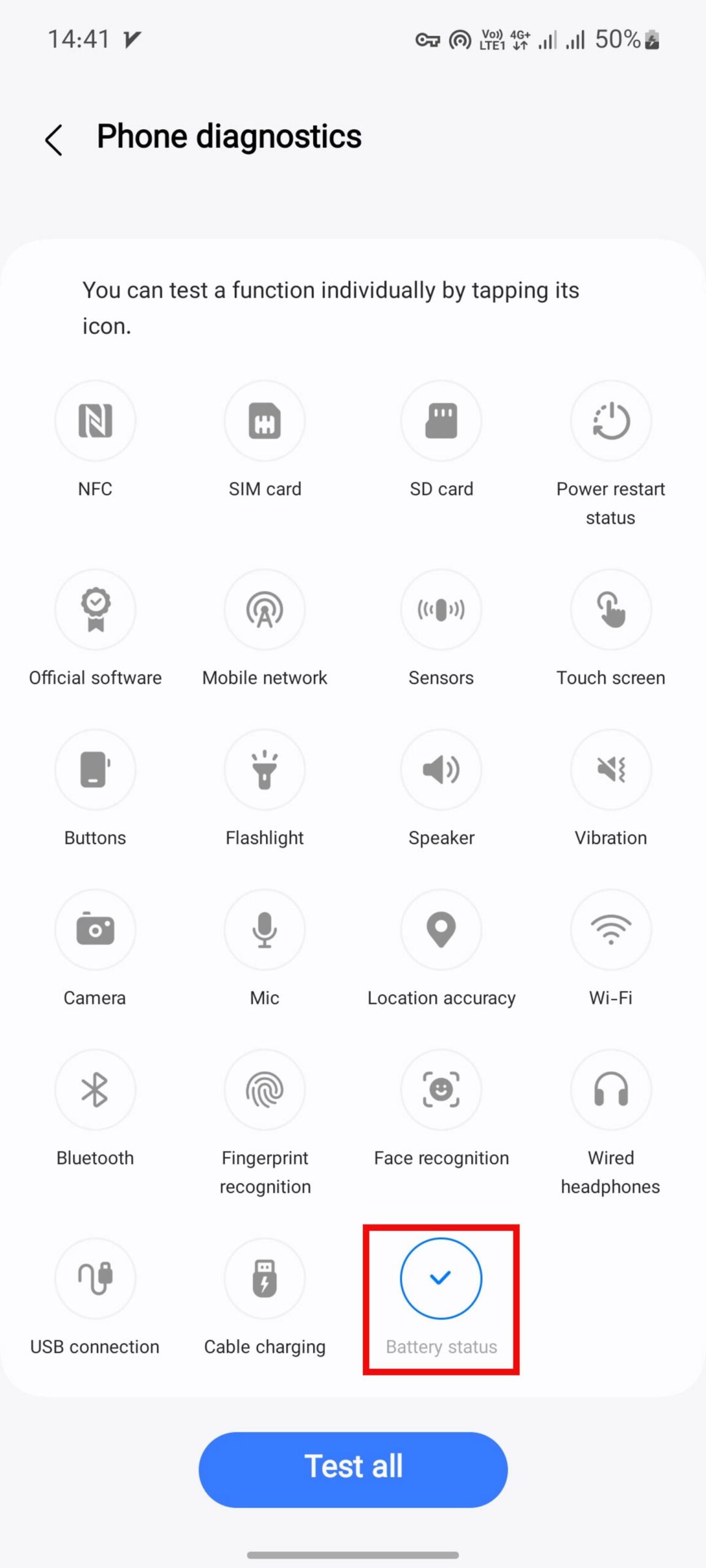 صفحهی Phone diagnostics