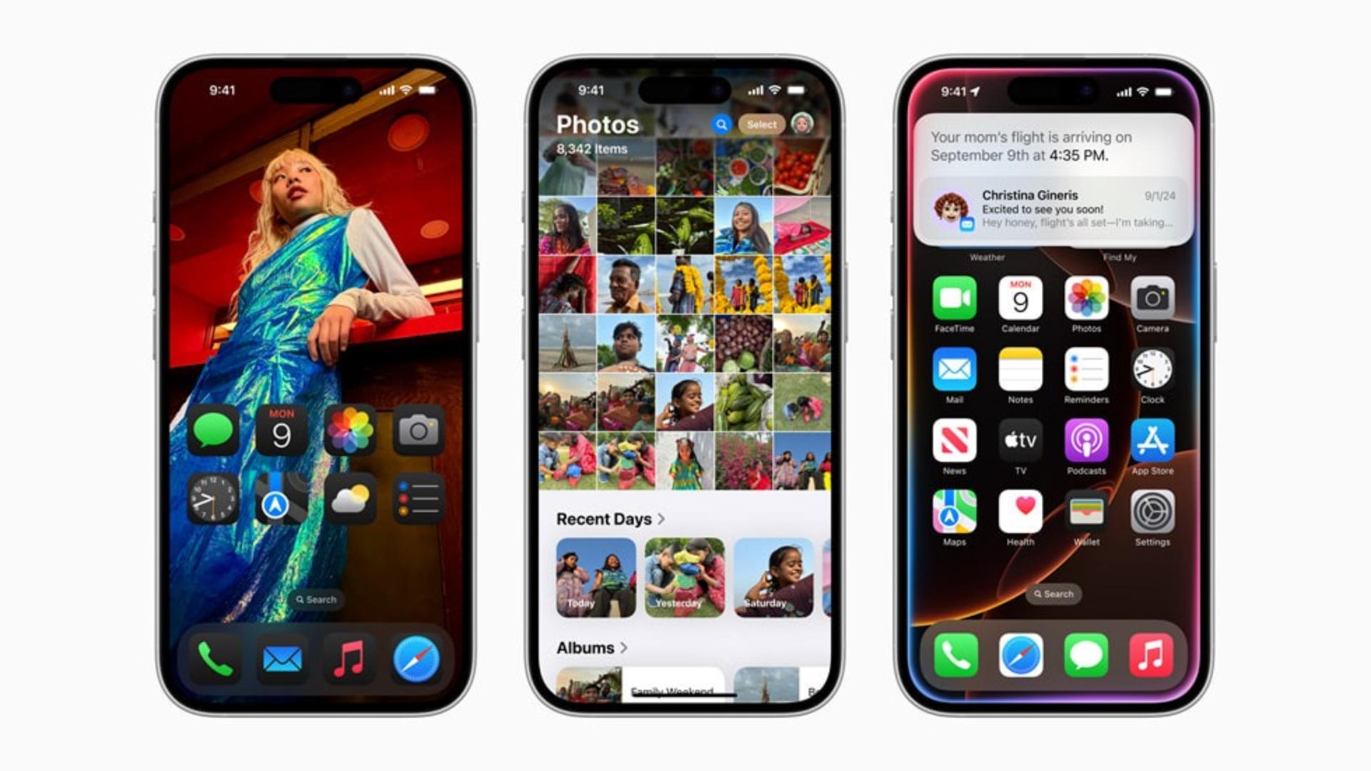 سه گوشی آیفون درحال اجرای سه اپلیکیشن مختلف در iOS 18