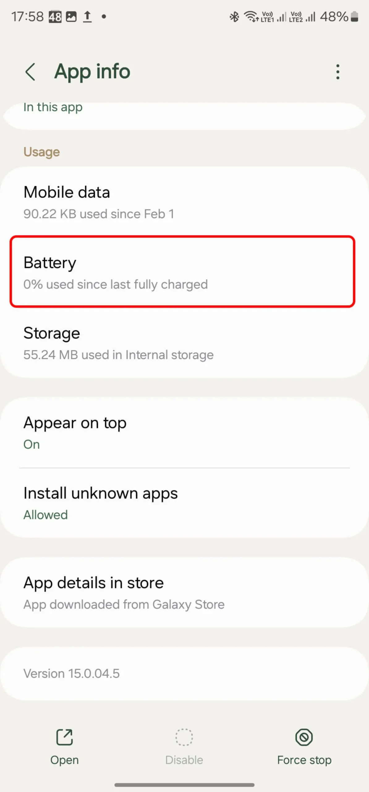 قسمت app info