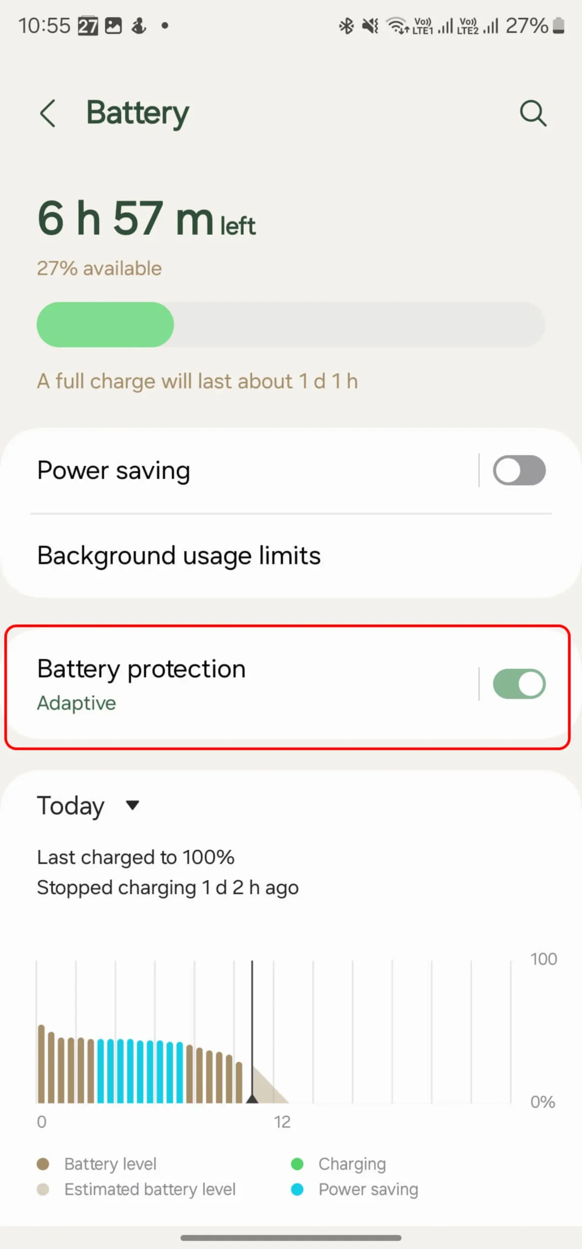 قسمت Battery گوشی سامسونگ