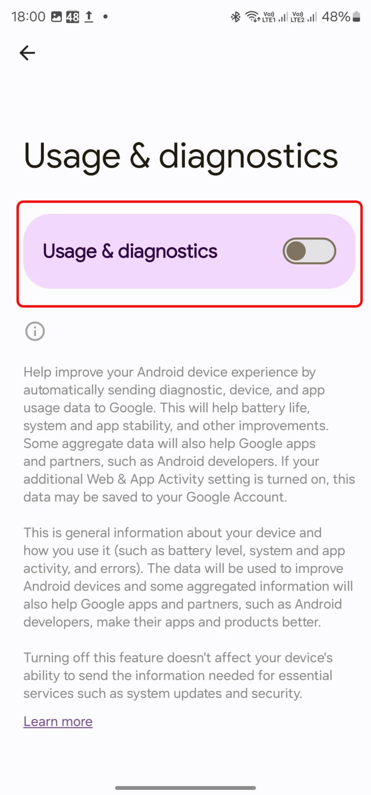 غیر فعال کردن usage and diagnostics