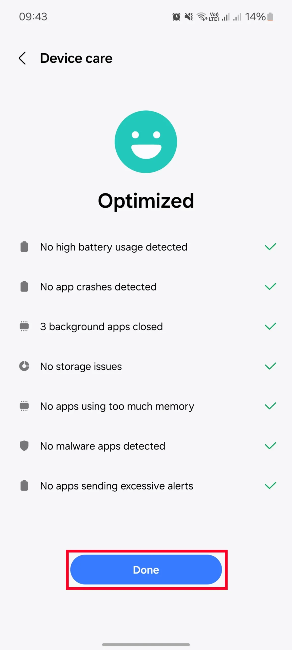 تنظیمات Device care