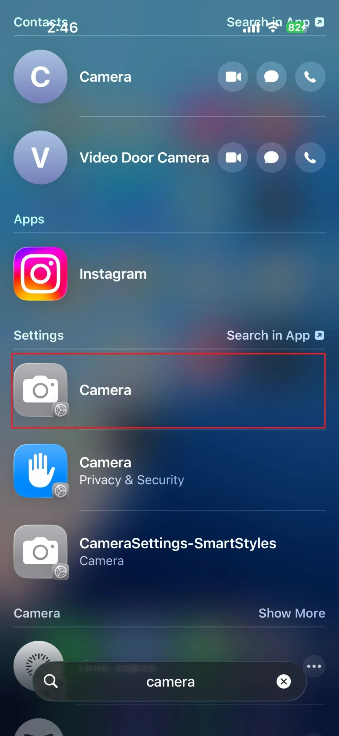جست‌وجو برای camera در سرچ iOS