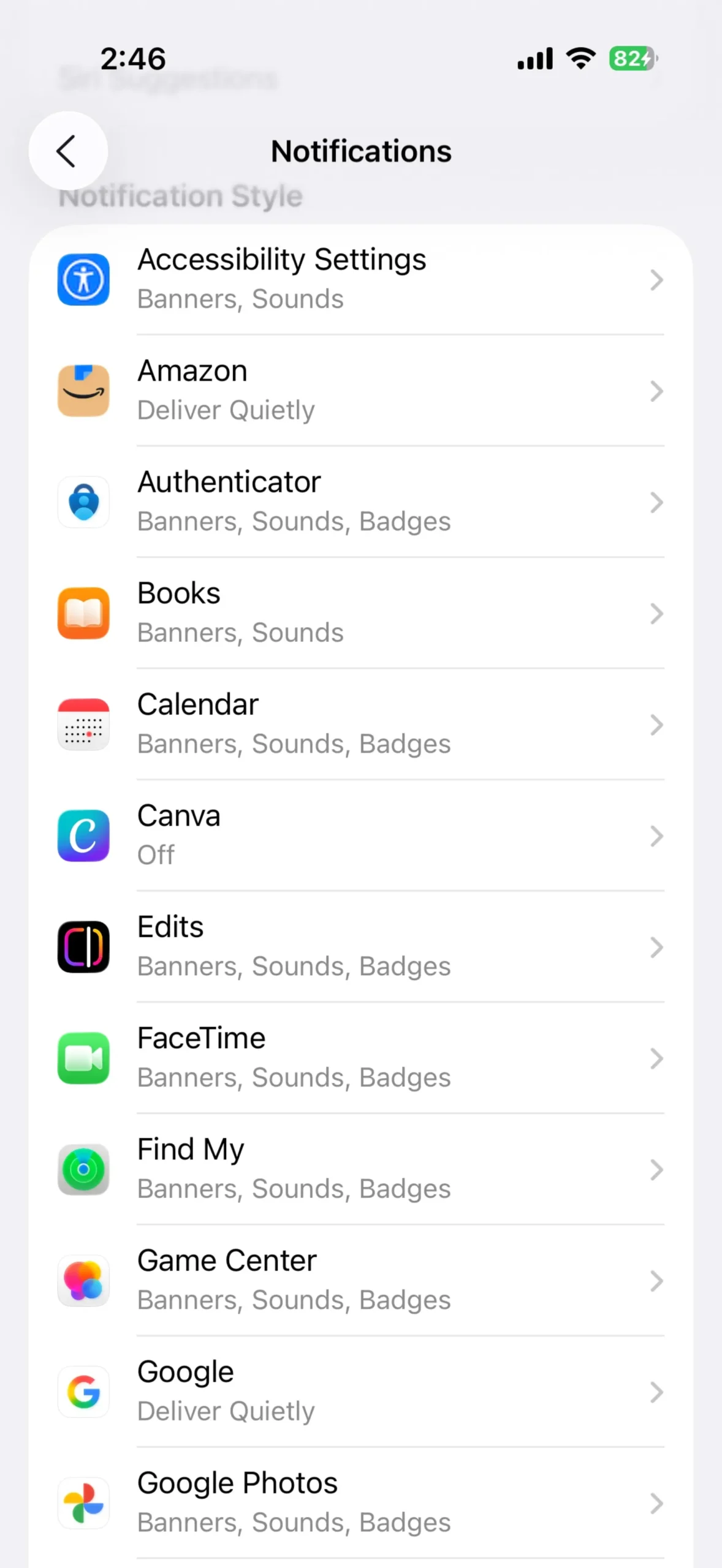 صفحه‌ی Notifications در تنظیمات آیفون