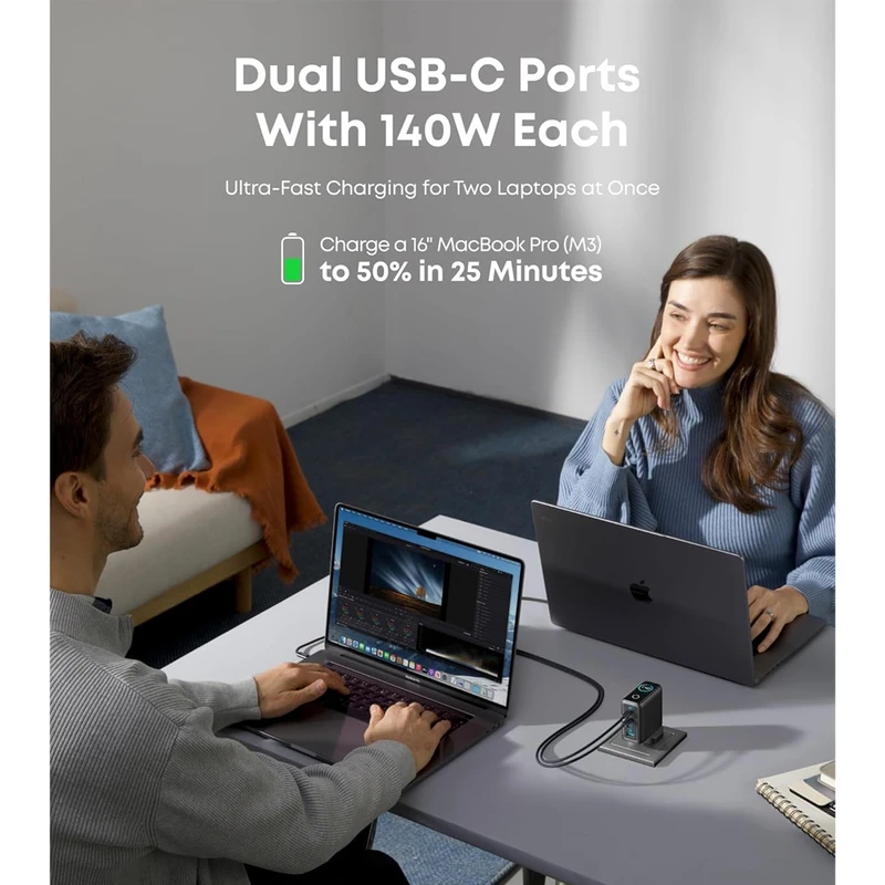 شارژر دیواری انکر مدل B2697 با توان 140 وات به همراه کابل USB-C به طول 1.5 متر