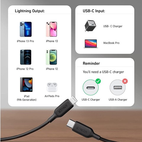 کابل شارژ آیفون 1 متری انکر مدل PowerLine III