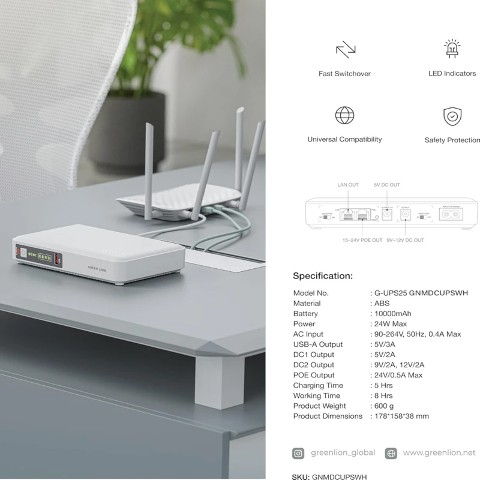 شبکه چند منظوره UPS مینی DC گرین لاین مدل Green Lion Mini DC UPS Multifunction Network GNMDCUPS