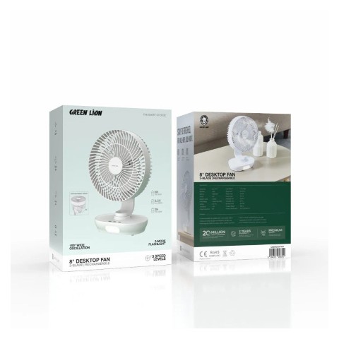 پنکه رومیزی شارژی گرین لاین مدل Green Lion 8 DeskTop Fan GN8INDSKFWH پنکه رومیزی شارژی گرین لاین مدل Green Lion 8 DeskTop Fan GN8INDSKFWH