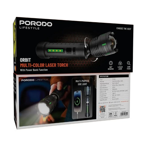 چراغ قوه لیزری چندرنگ Porodo Orbit با پاوربانک 5000mAh و چرخش 360 درجه چراغ قوه لیزری چندرنگ Porodo Orbit با پاوربانک 5000mAh و چرخش 360 درجه