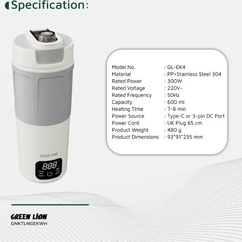 کتری برقی قابلحمل گرین لاین مدل Green Lion Kettle & Go ظرفیت 600 میلیلیتر کتری برقی قابلحمل گرین لاین مدل Green Lion Kettle & Go ظرفیت 600 میلیلیتر