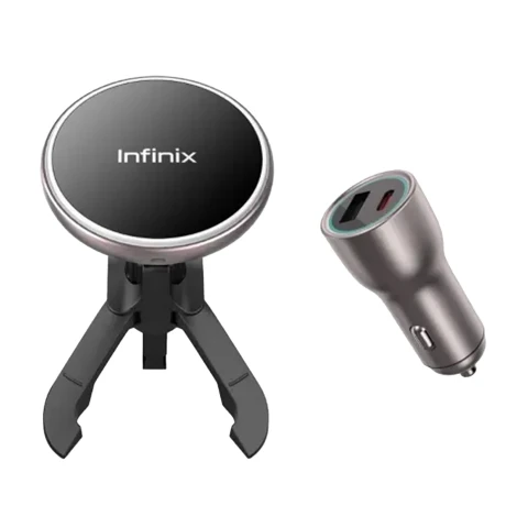 پایه نگهدارنده موبایل و شارژر بی سیم اینفینیکس مدل Infinix Wireless Charger XMC02 Car به همراه شارژر فندکی پایه نگهدارنده موبایل و شارژر بی سیم اینفینیکس مدل Infinix Wireless Charger XMC02 Car به همراه شارژر فندکی