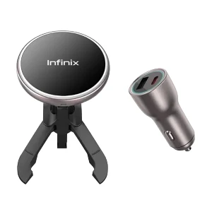 پایه نگهدارنده موبایل و شارژر بی سیم اینفینیکس مدل Infinix Wireless Charger XMC02 Car به همراه شارژر فندکی پایه نگهدارنده موبایل و شارژر بی سیم اینفینیکس مدل Infinix Wireless Charger XMC02 Car به همراه شارژر فندکی